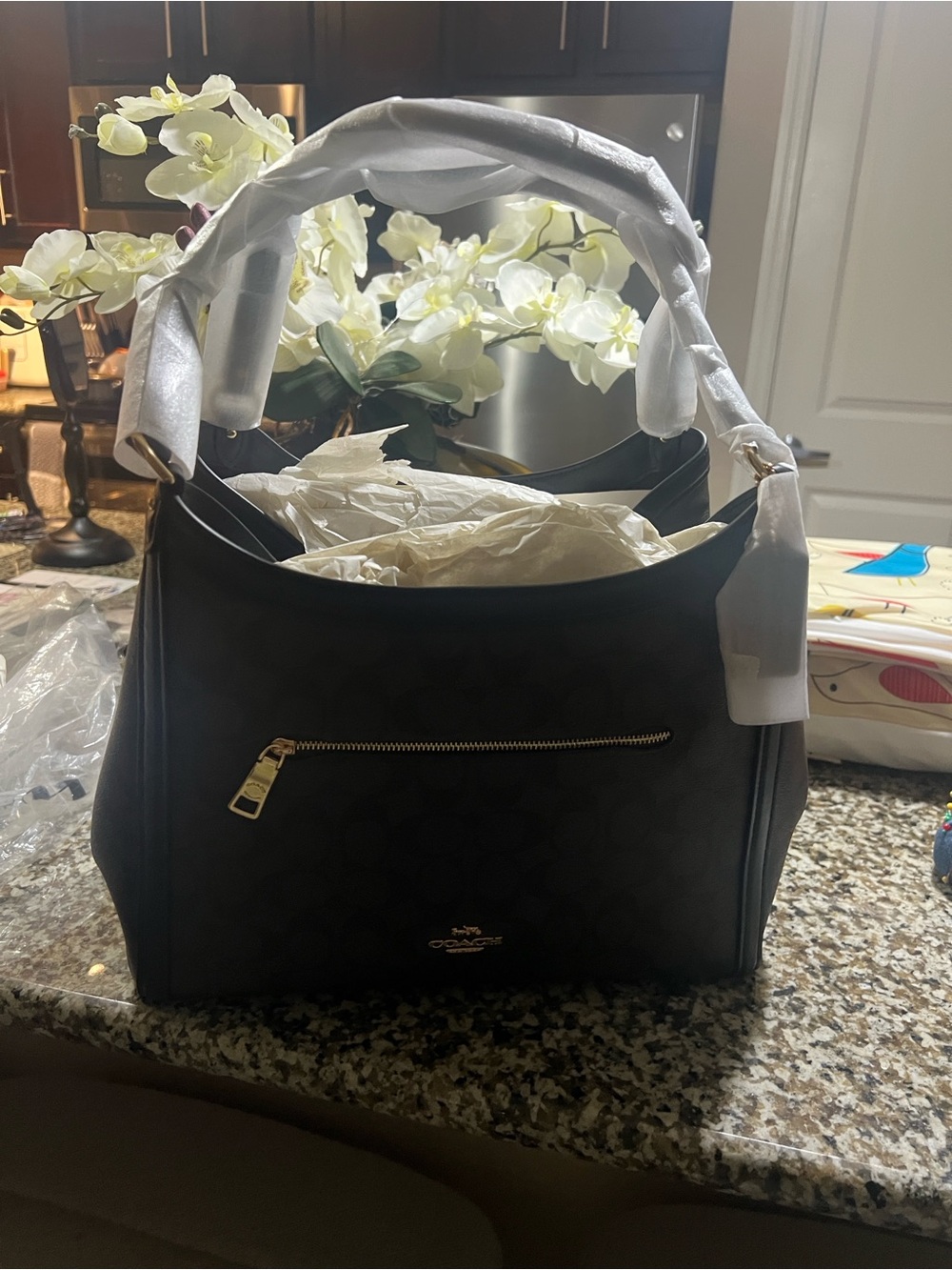 Coach Brown Signature Canvas Shoulder Bag with Black Trim - Picture 4 of 5